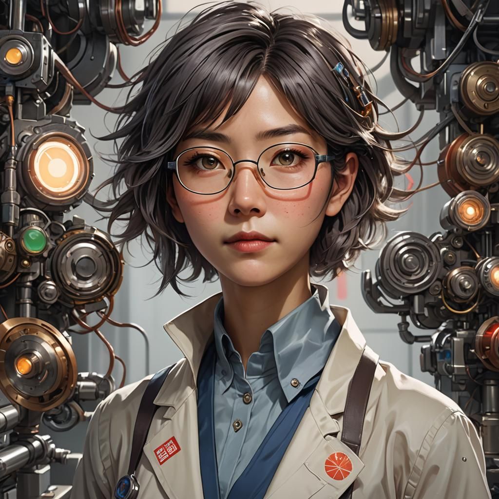 Japanese Scientist Portrait in Hyperdetailed Style