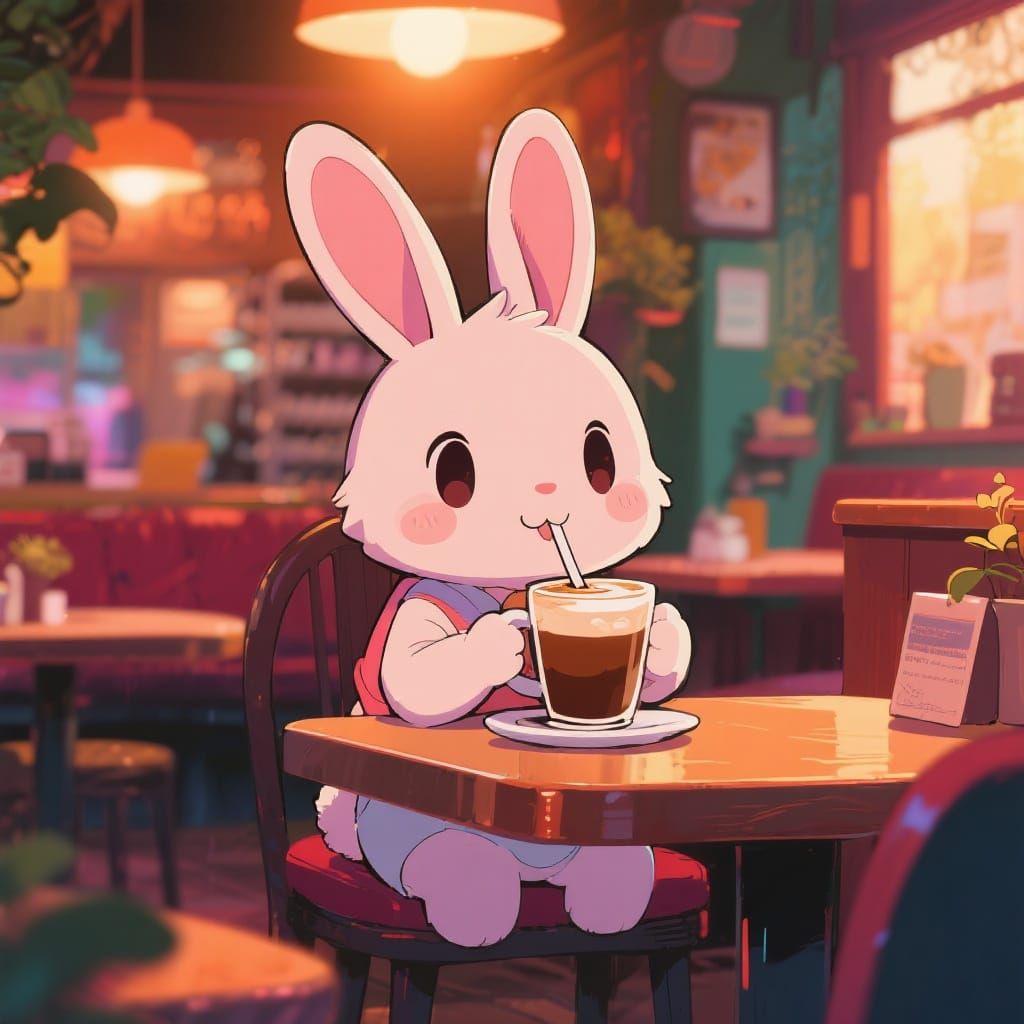 Cozy Cafe Bunny in Studio Trigger Anime Style
