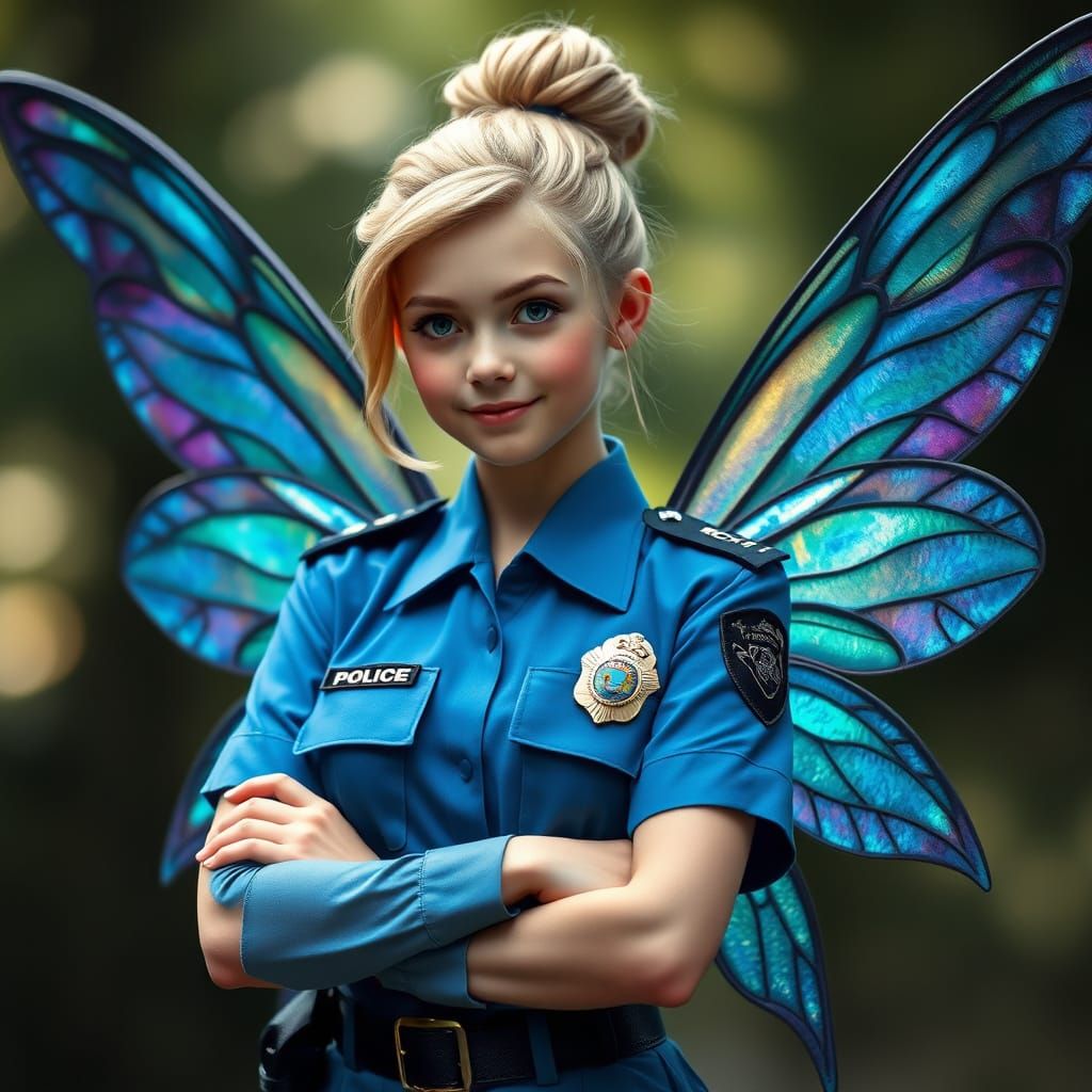 Police Fairy Portrait with Iridescent Wings