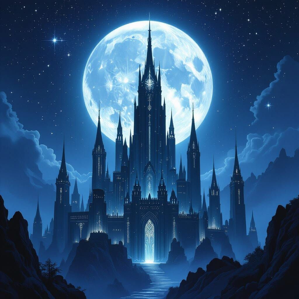 Minas Ithil: Mystical Elven City Under Starry Night