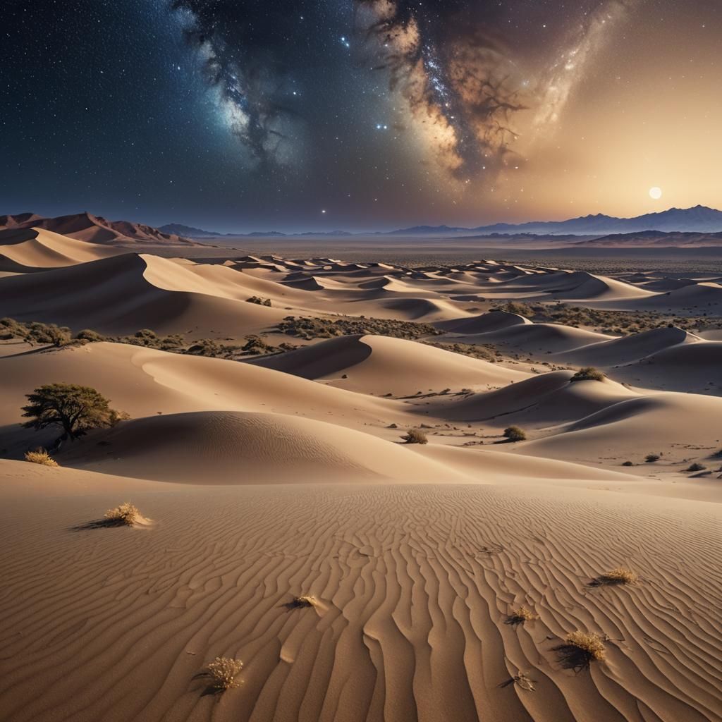 Desert Landscape Under Starry Sky: Matte Painting