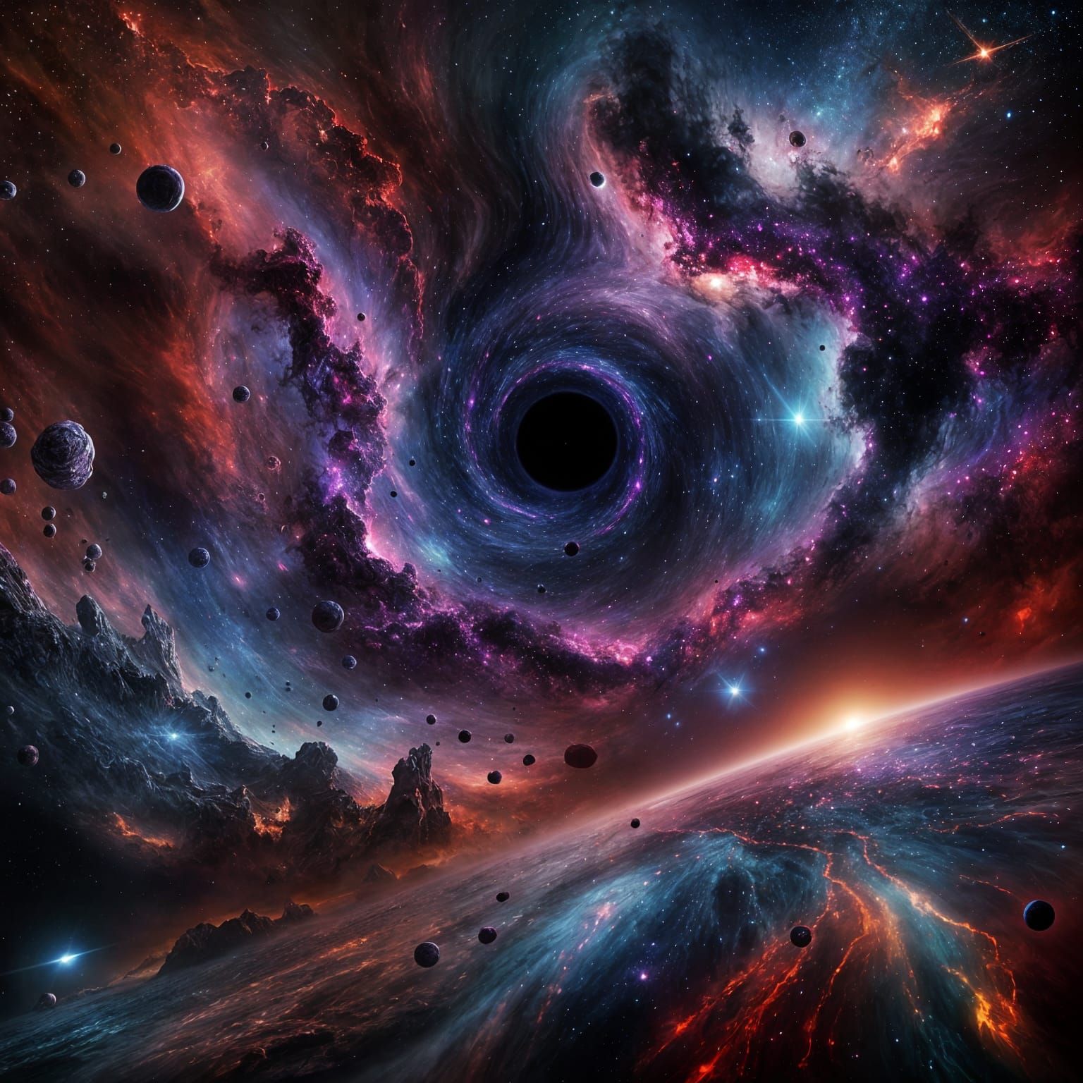 Cosmic Black Hole Devouring Planets in Deep Space