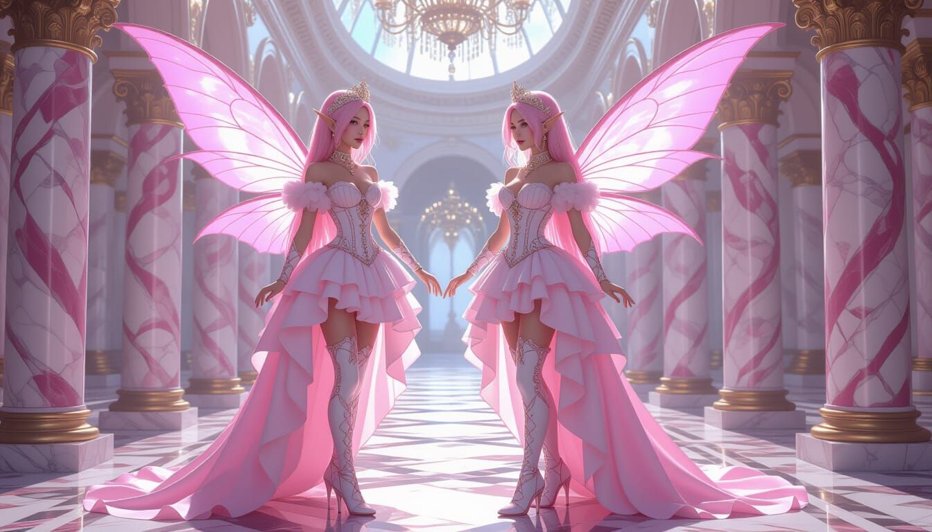 Faerie Steampunk Princesses in Cotton Candy Pink Style