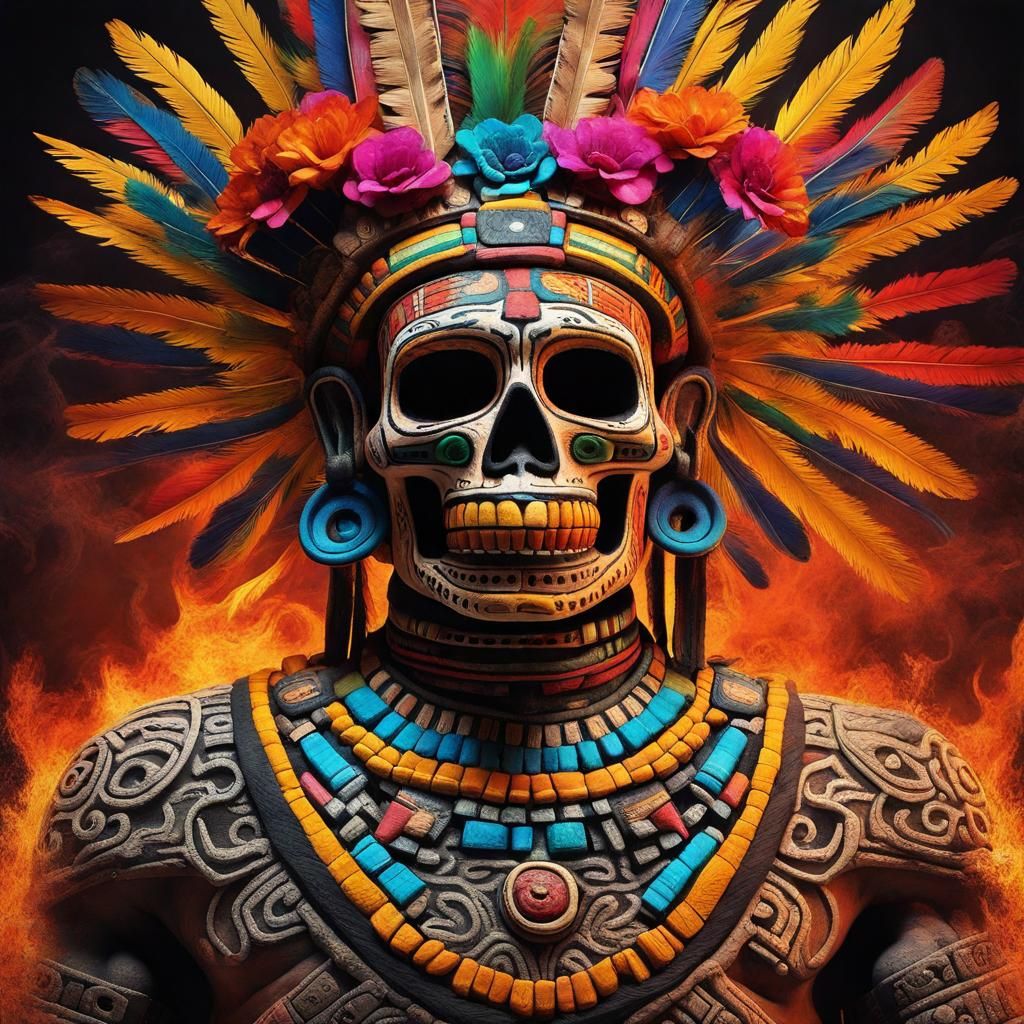 Mictlantecuhtli: Aztec God of Death in Vibrant Hues