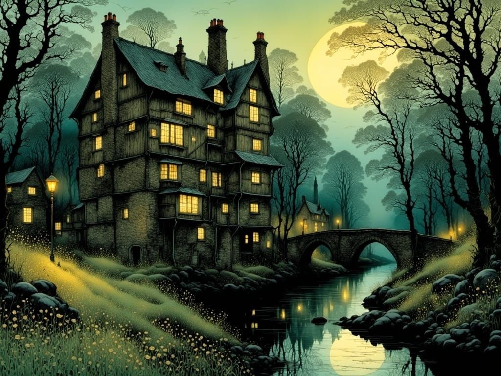 Historic Watermill in Dreamlike Evening Light