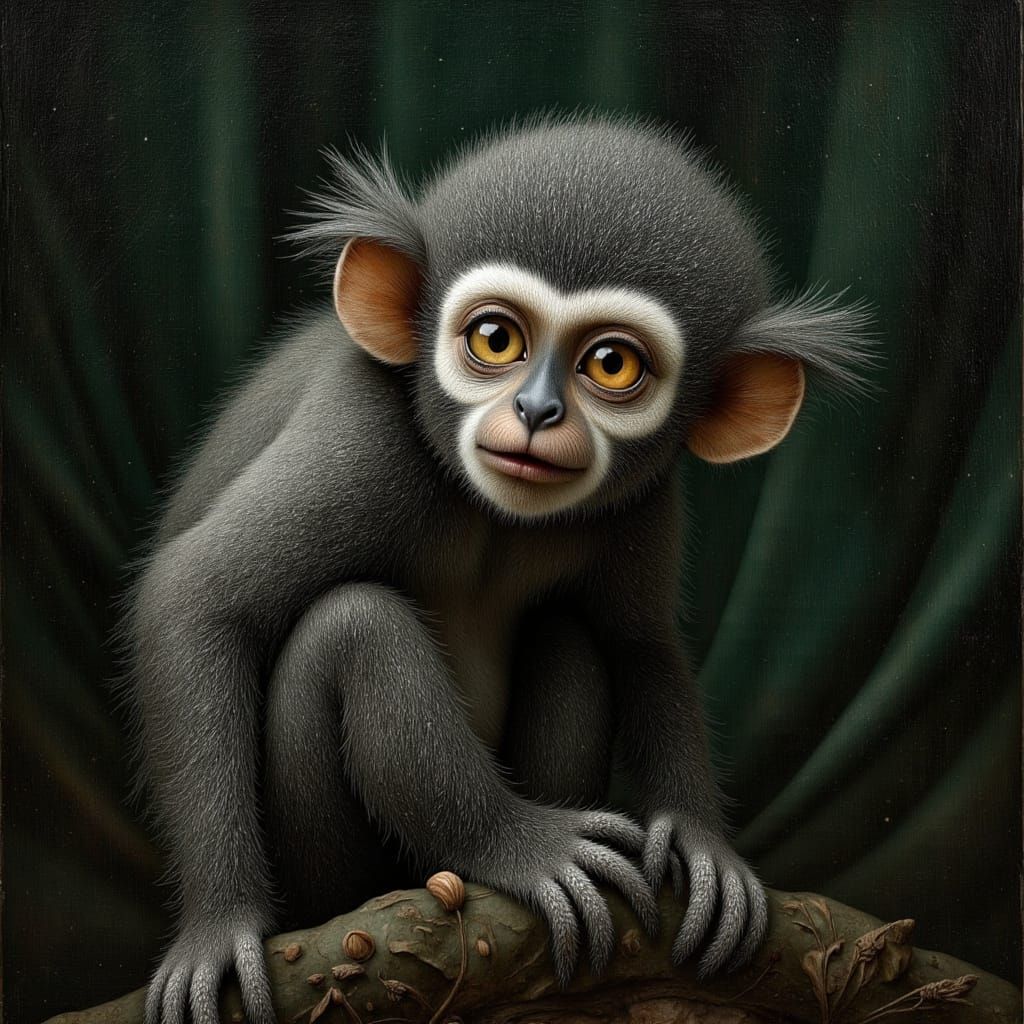 Baroque Oil Painting of a Crying Marmoset