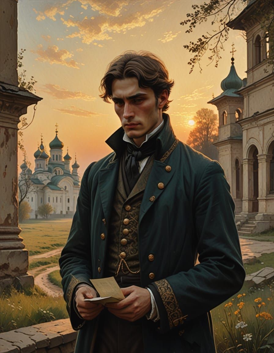 Young Russian Nobleman Contemplates Fate on Rolling Plains
