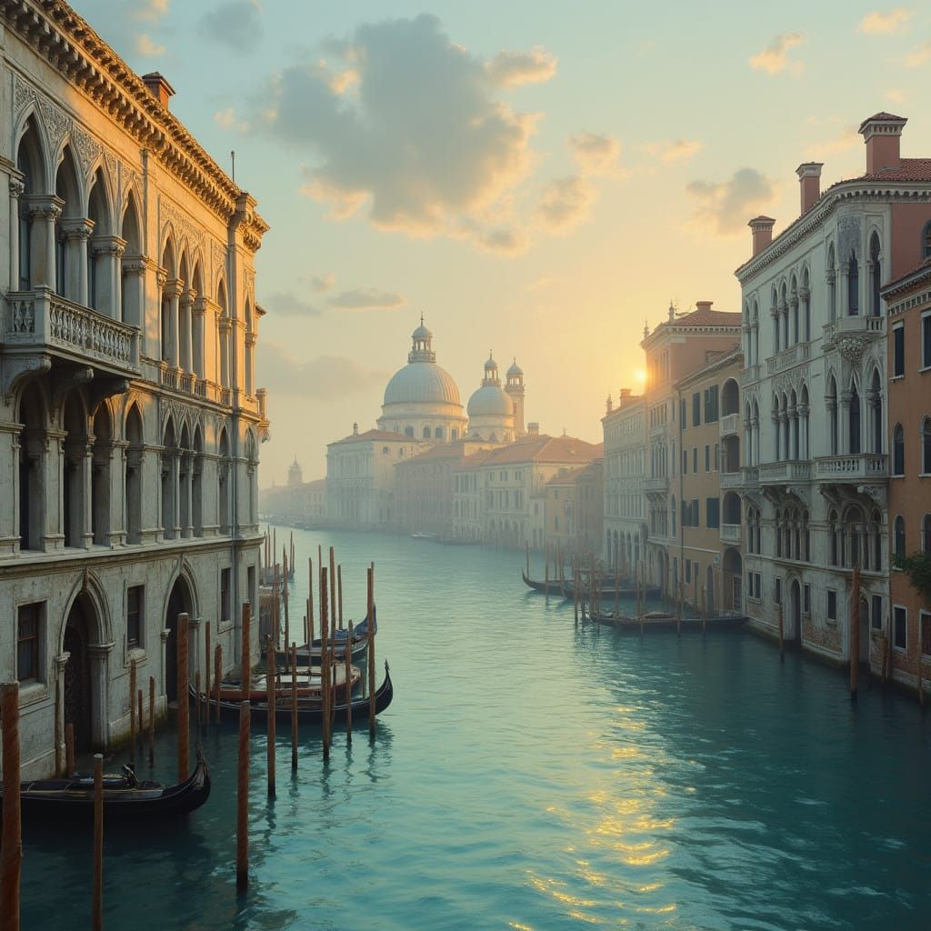 Majestic Venice at Dusk, in Impressionistic Oil Painting Sty...
