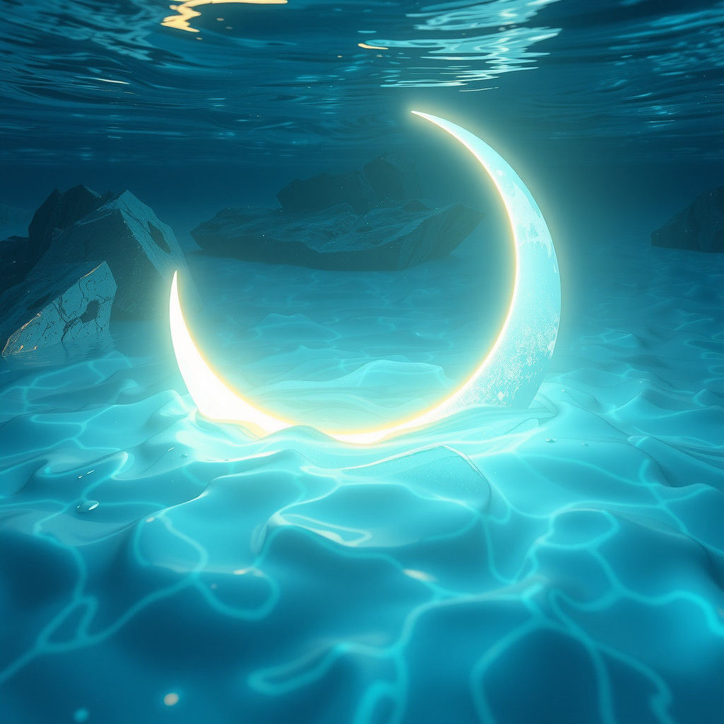 Underwater Bioluminescent Moon in Dreamlike Style