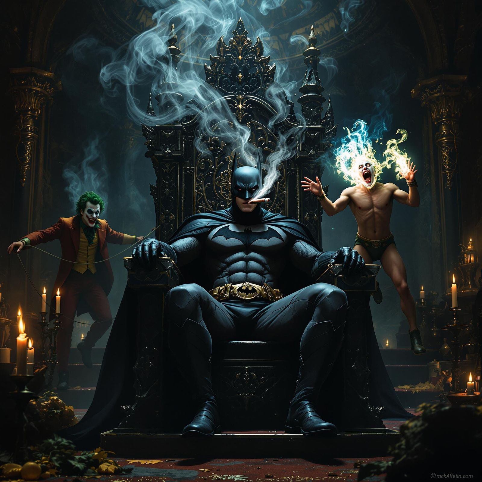Batman Smoking a Joint on Gothic Throne