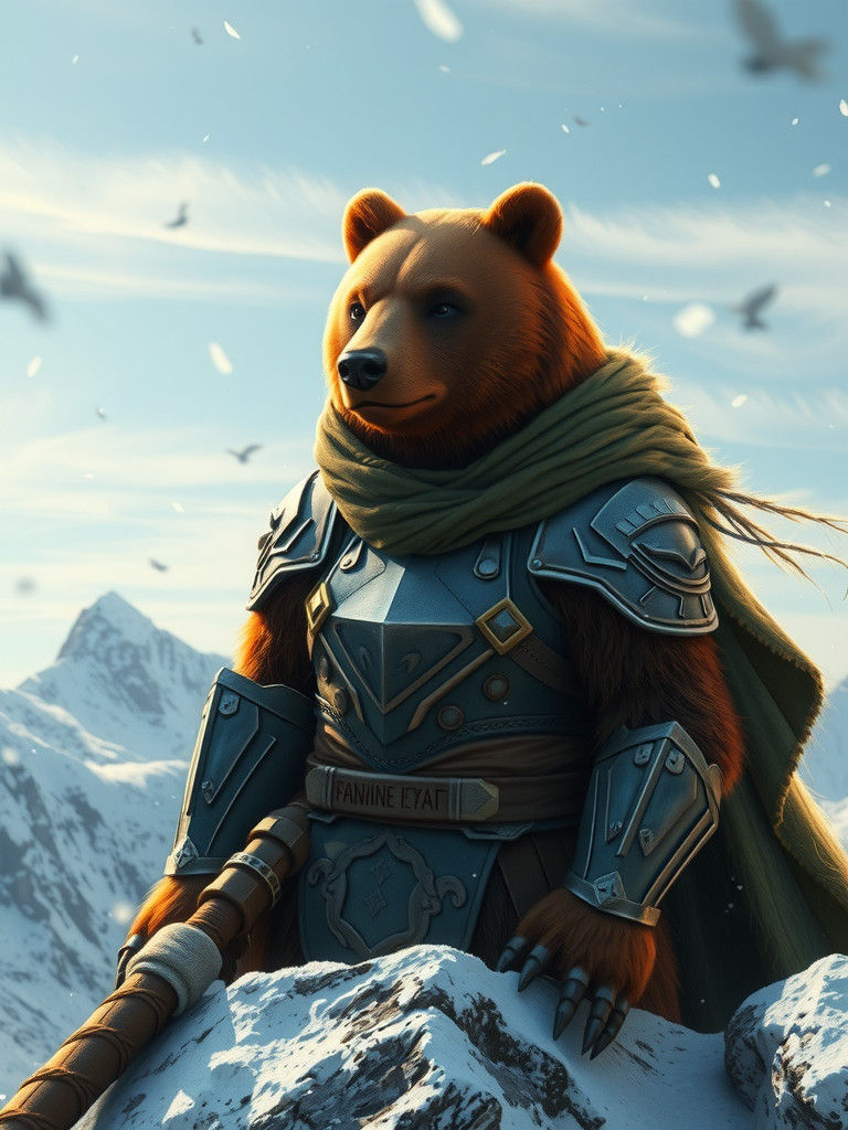 Armored Bear Warrior on Windy Mountain Peak