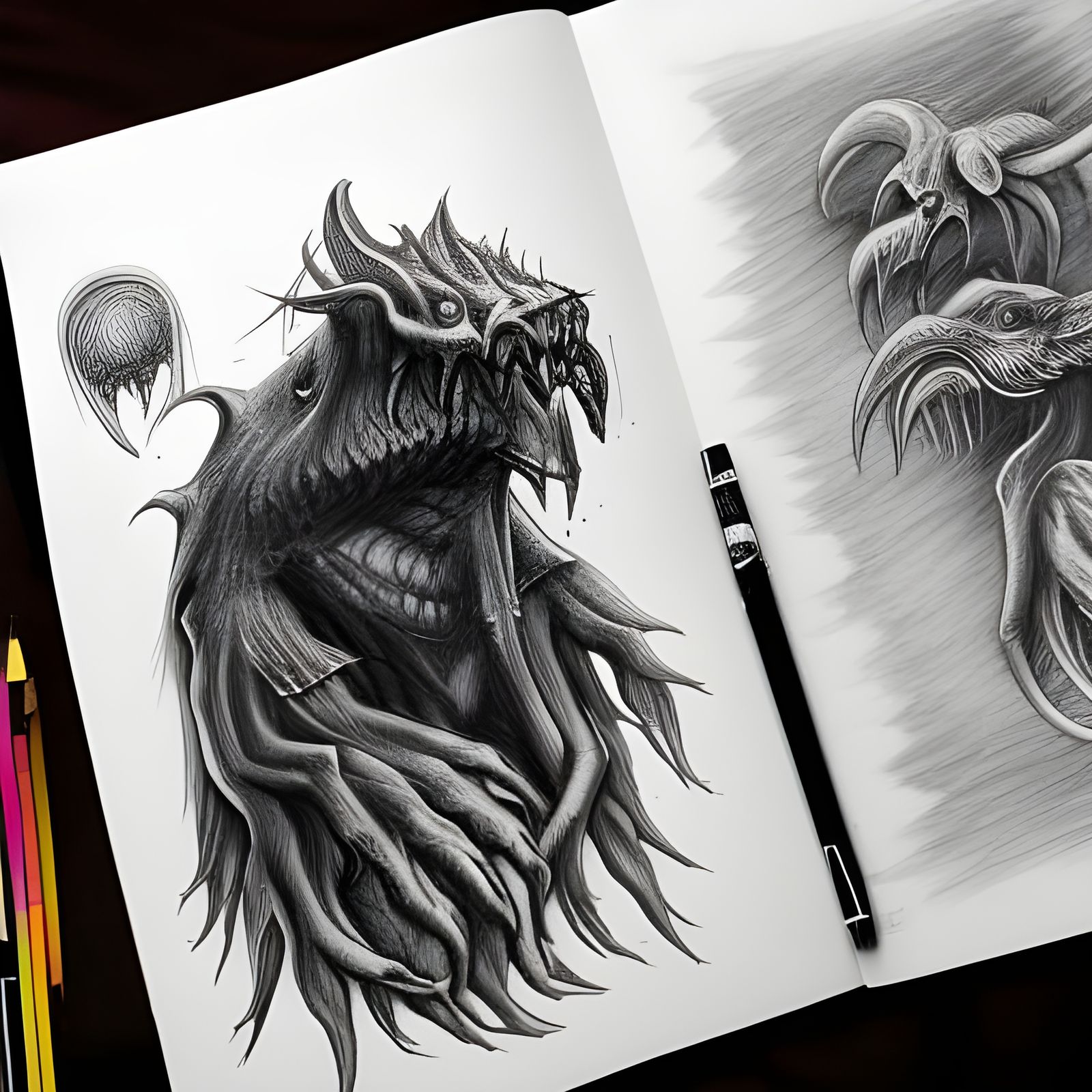 Dark Fantasy Bestiary Monster Pencil Illustration