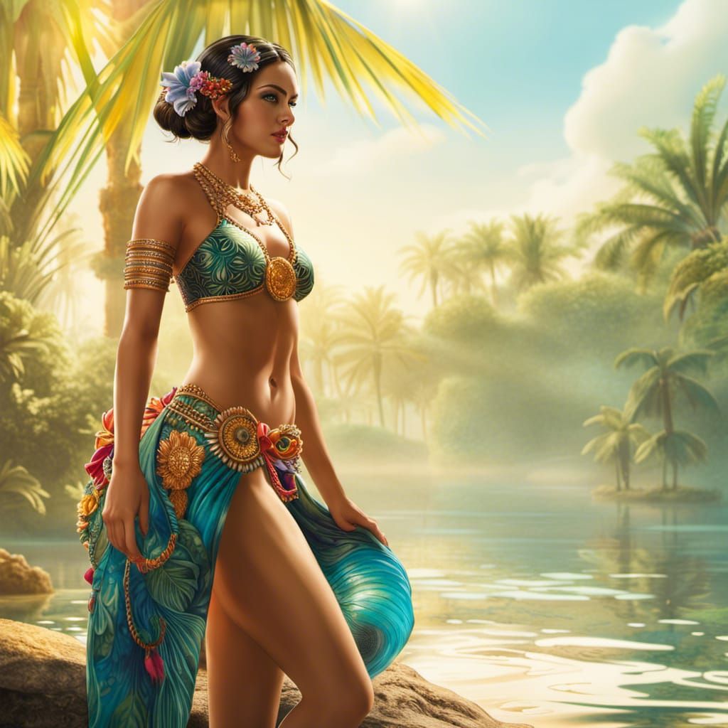 Sarmatian Beauty Prepares for Tropical Lagoon Swim