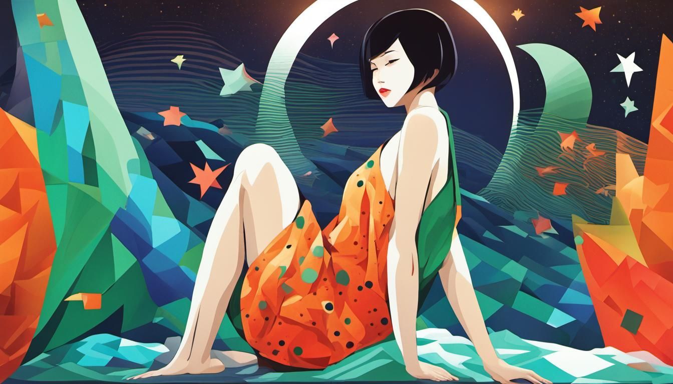 Pixelated Asian Woman Sleeping Under the Stars