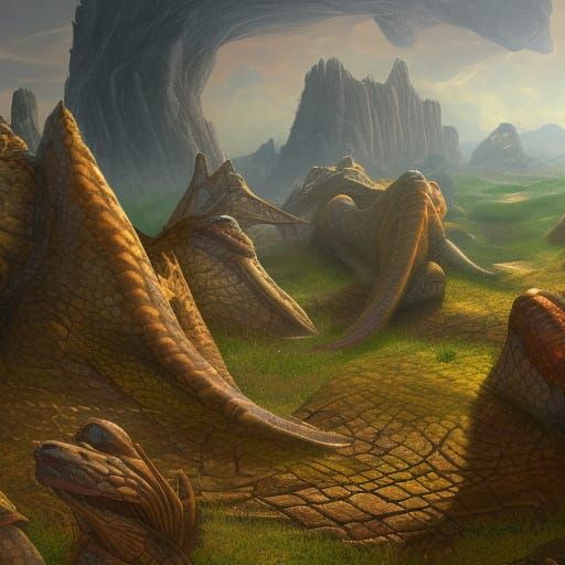 Prehistoric Lizard Landscape in Detailed Matte Painting