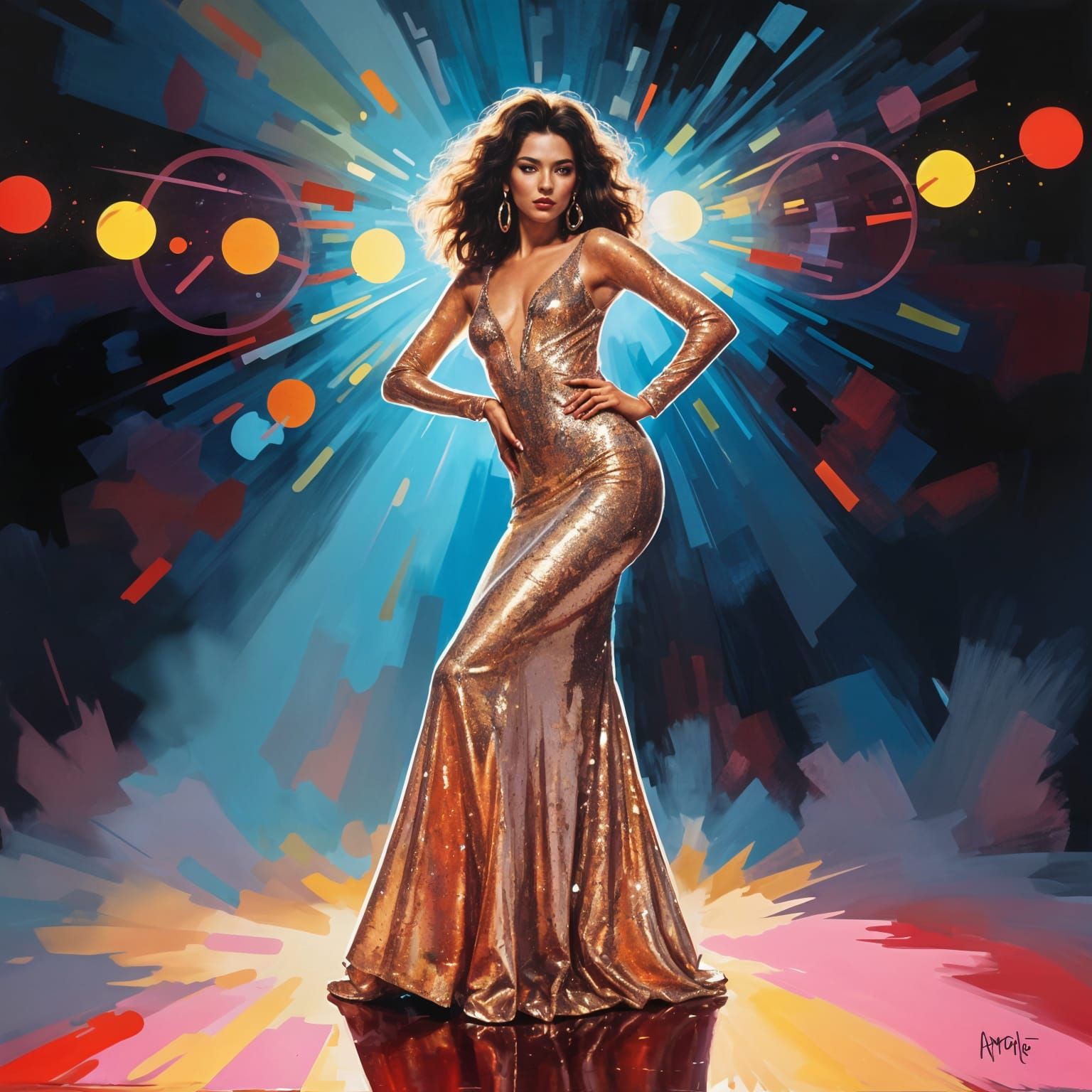 Disco Goddess in a Frenetic Dance Floor Scene
