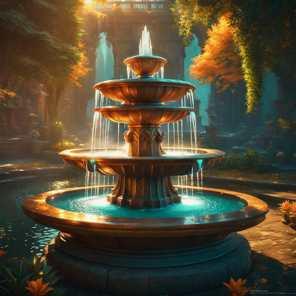 Elegant Elven Fountain in Hyperdetailed Style