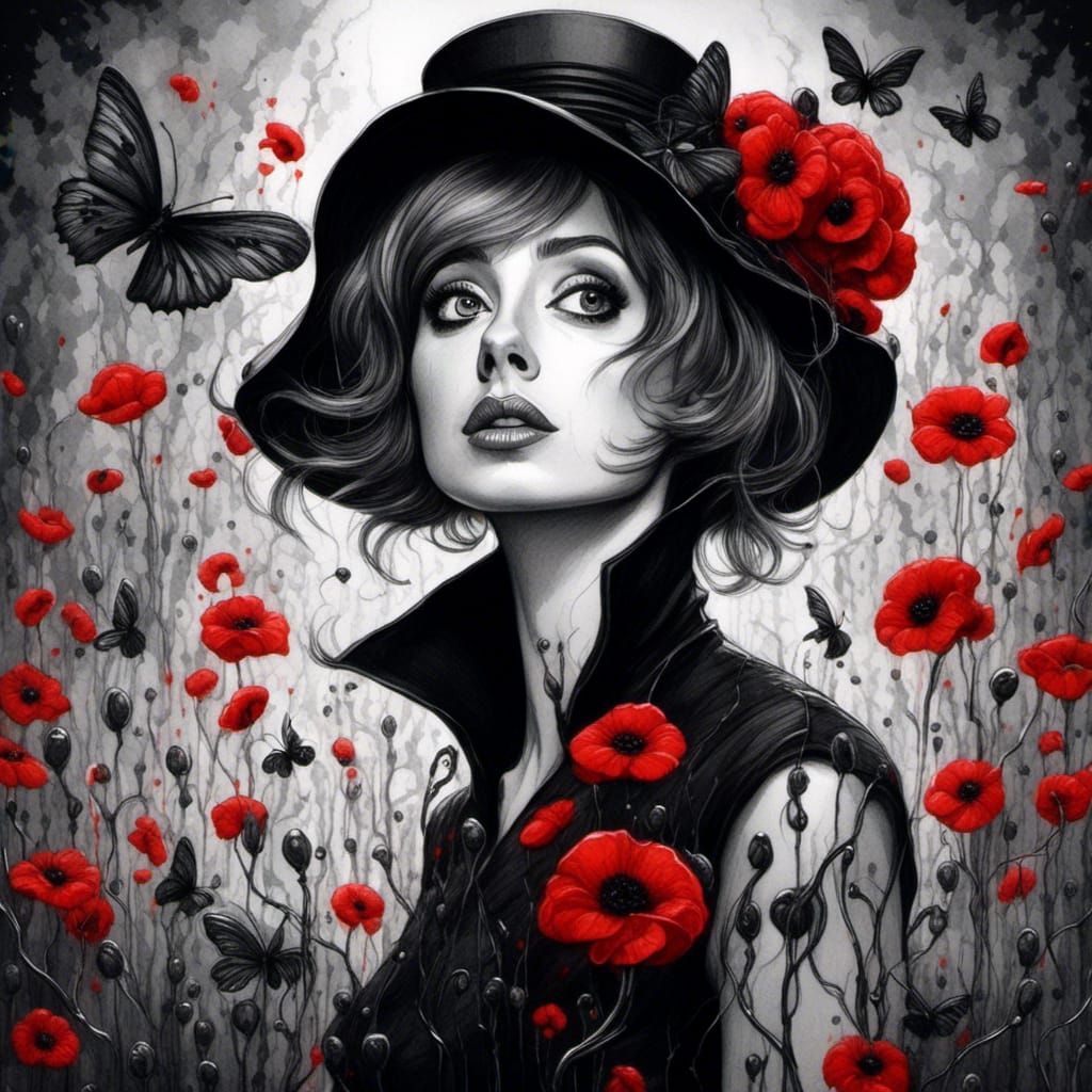 Film Noir Portrait of Woman with Red Accents