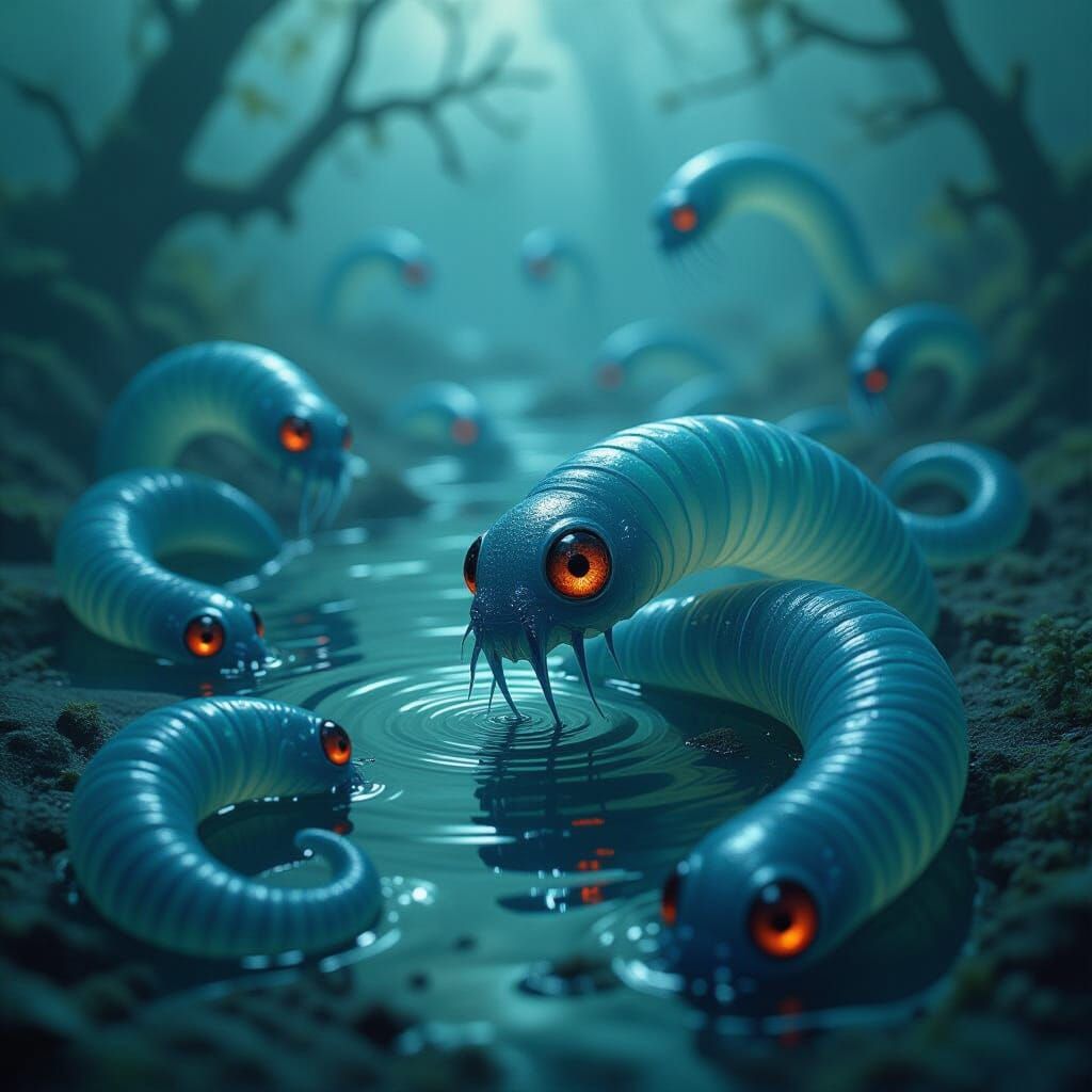 Eerie Worms and Eyeballs in Dark Fantasy Style