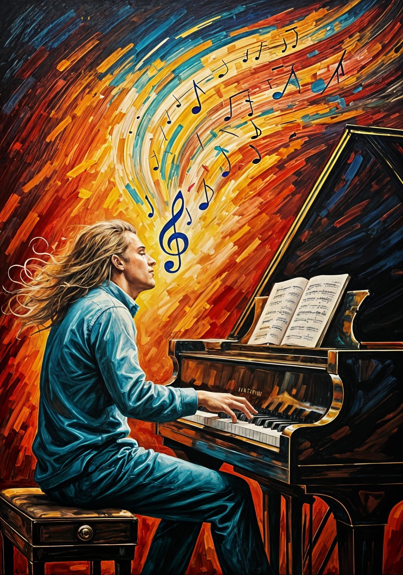 Abstract Musician's Piano with Visual Notes