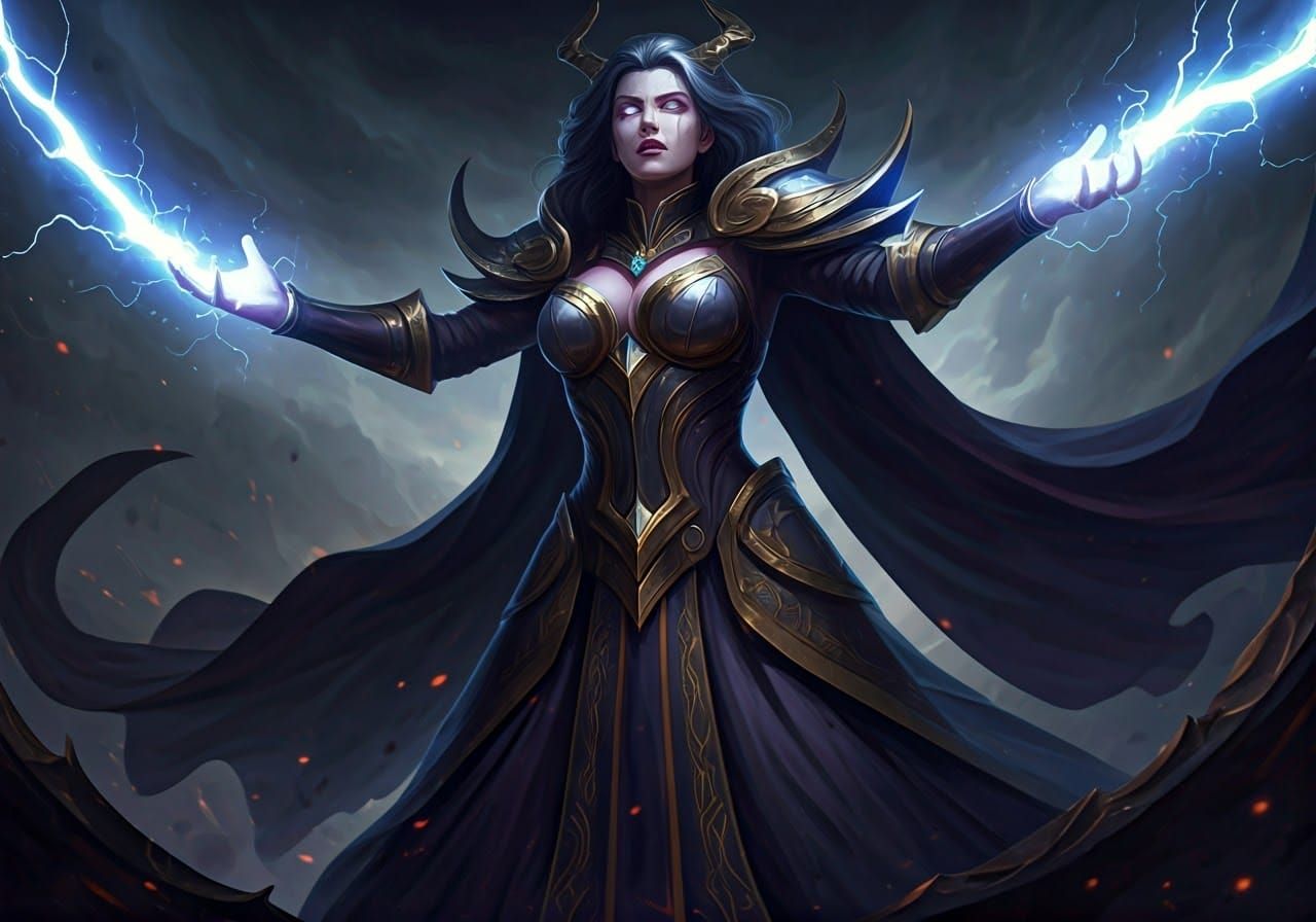 Sorceress Casting Lightning: Vibrant Splash Art