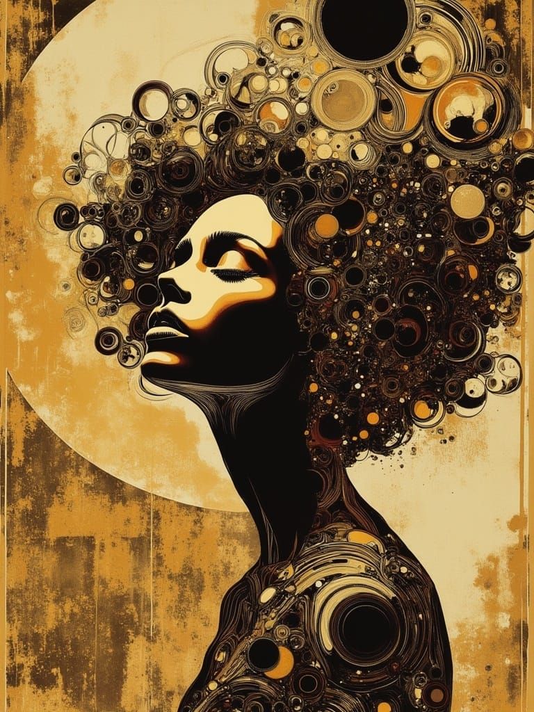 Woman with Swirling Hair in Art Deco Style