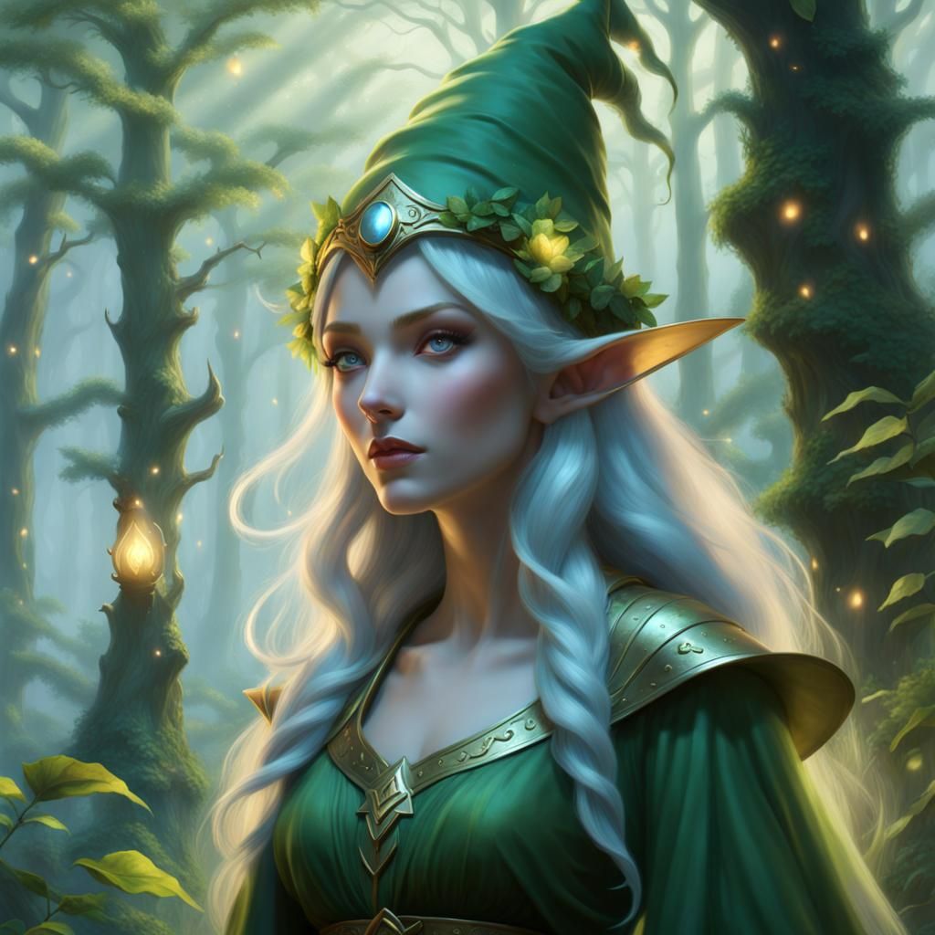 Enchanted Elf Heals Forest: Ethereal Fantasy Art