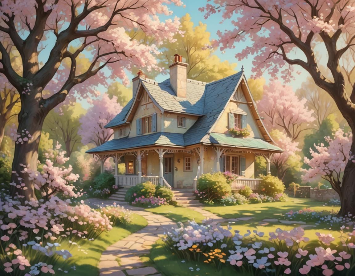 Whimsical Cottage in Vibrant Pastel Hues