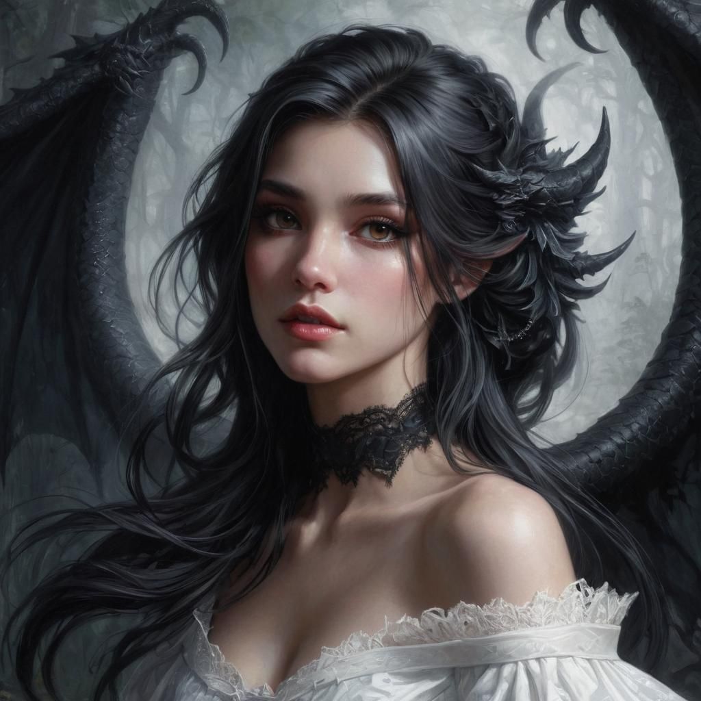 Dragon Hybrid in Victorian Dress, Fantasy Art