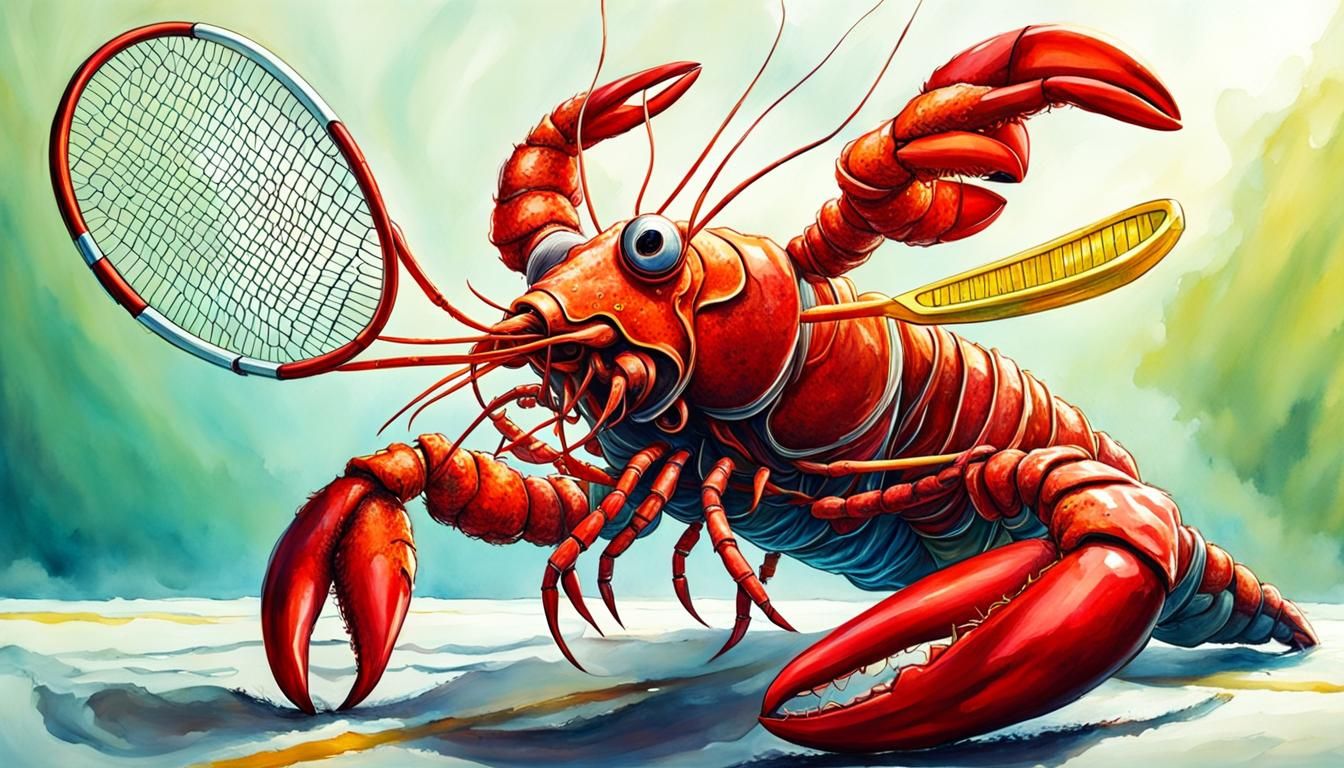 Anthropomorphic Lobster Serves Up Tennis Art