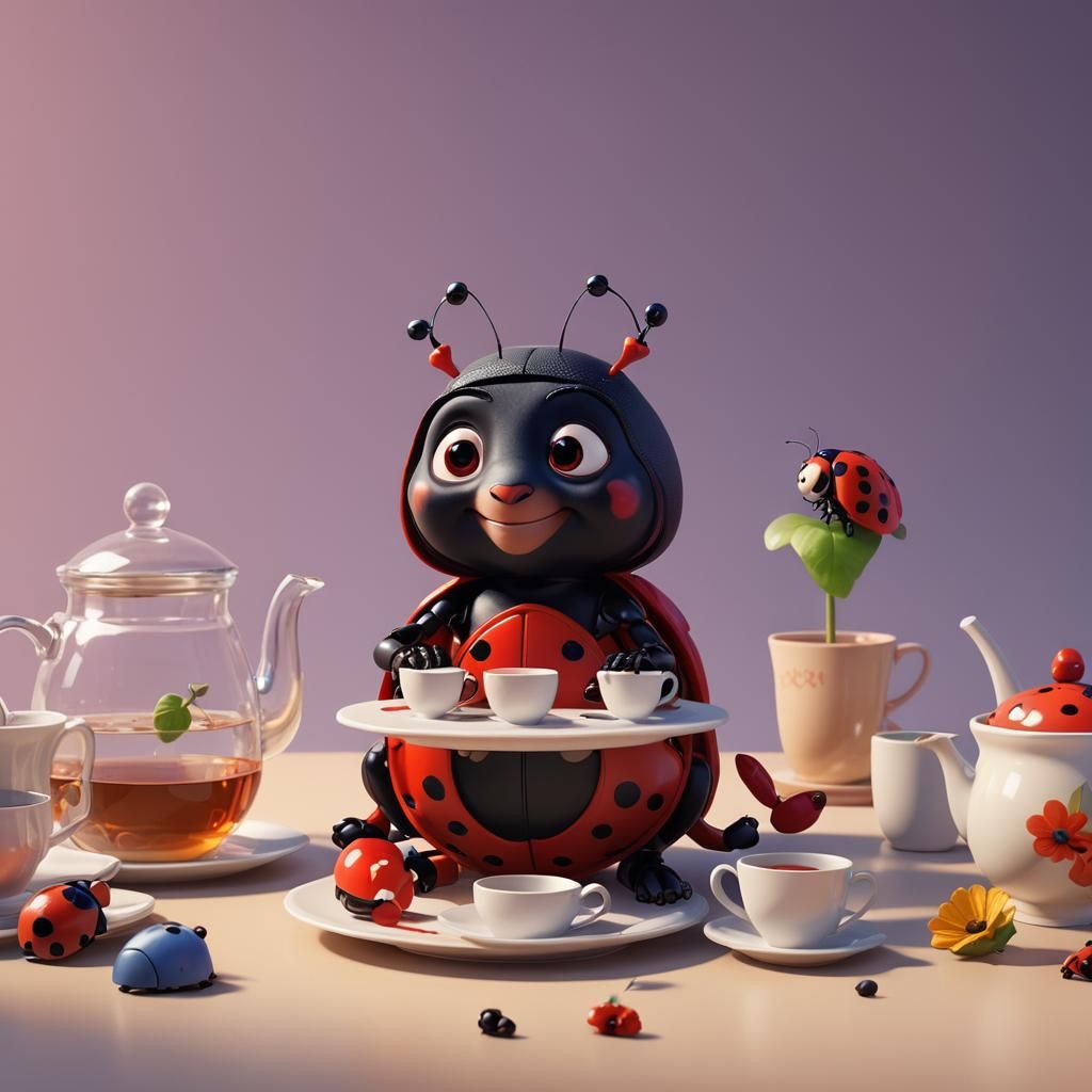 Madame Ladybug's Tea Party: 3D Digital Art