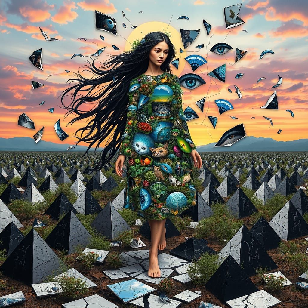 A Dreamlike Collage of a Mystical Woman in a Vibrant, Hyperd...