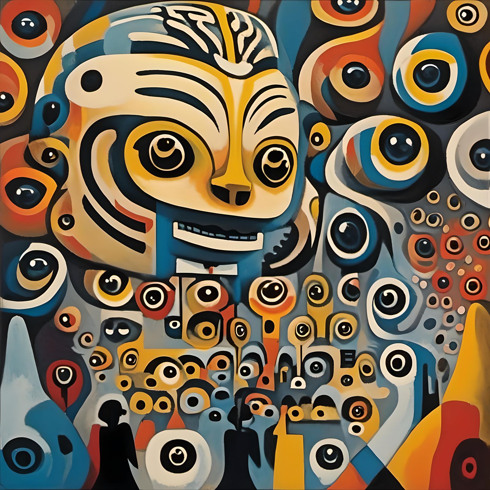 Sad Figure in Happy Crowd, Surreal 3D Render