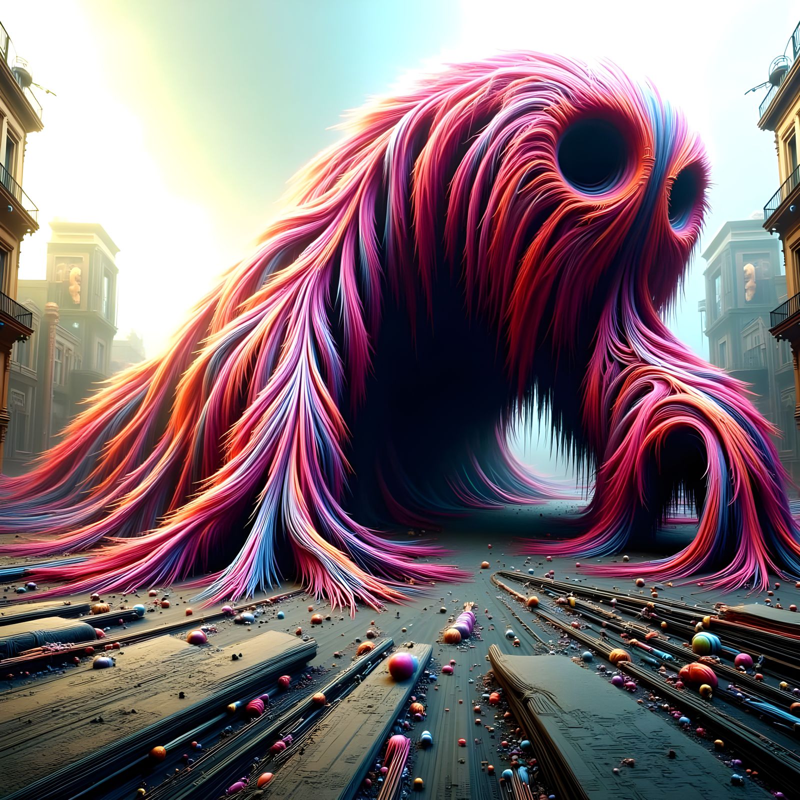 Pink War Tank Crash in Ruined City