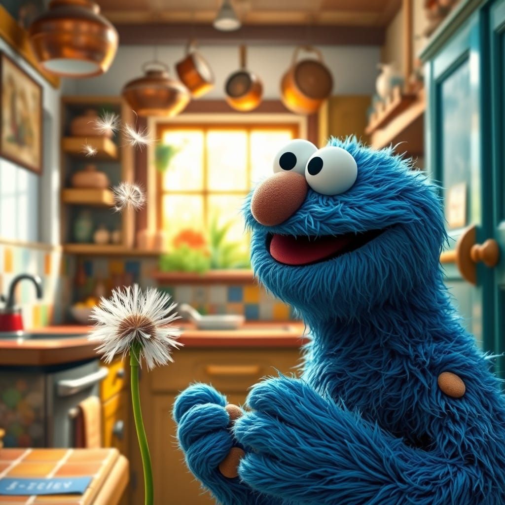 Cookie Monster checking out next meal