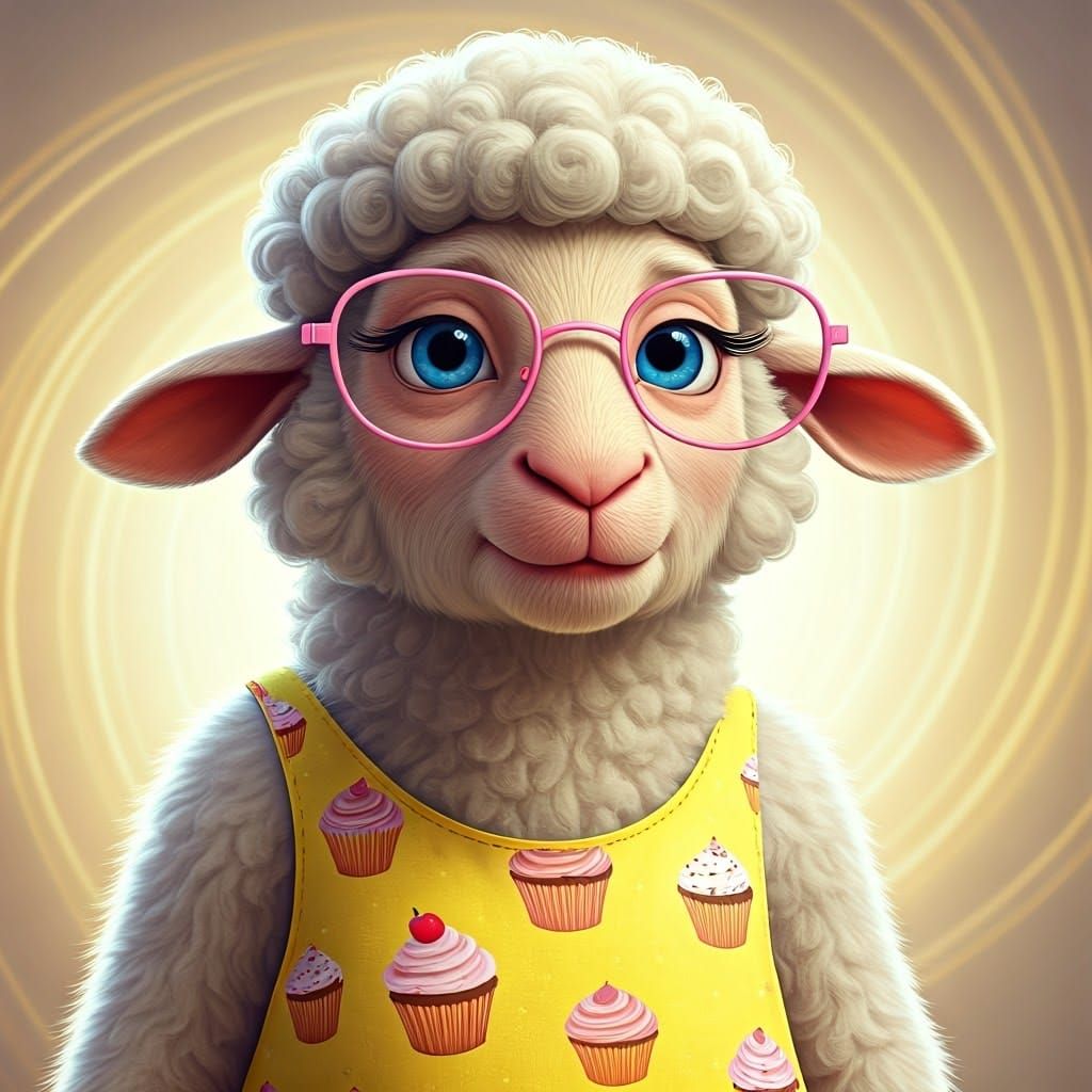 Sweet Ewe in Sundress: 3D Digital Art