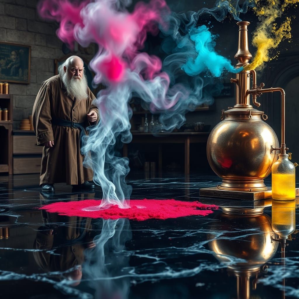 Alchemist's Acetone Dreamscape in Beksiński-Stalenhag Style