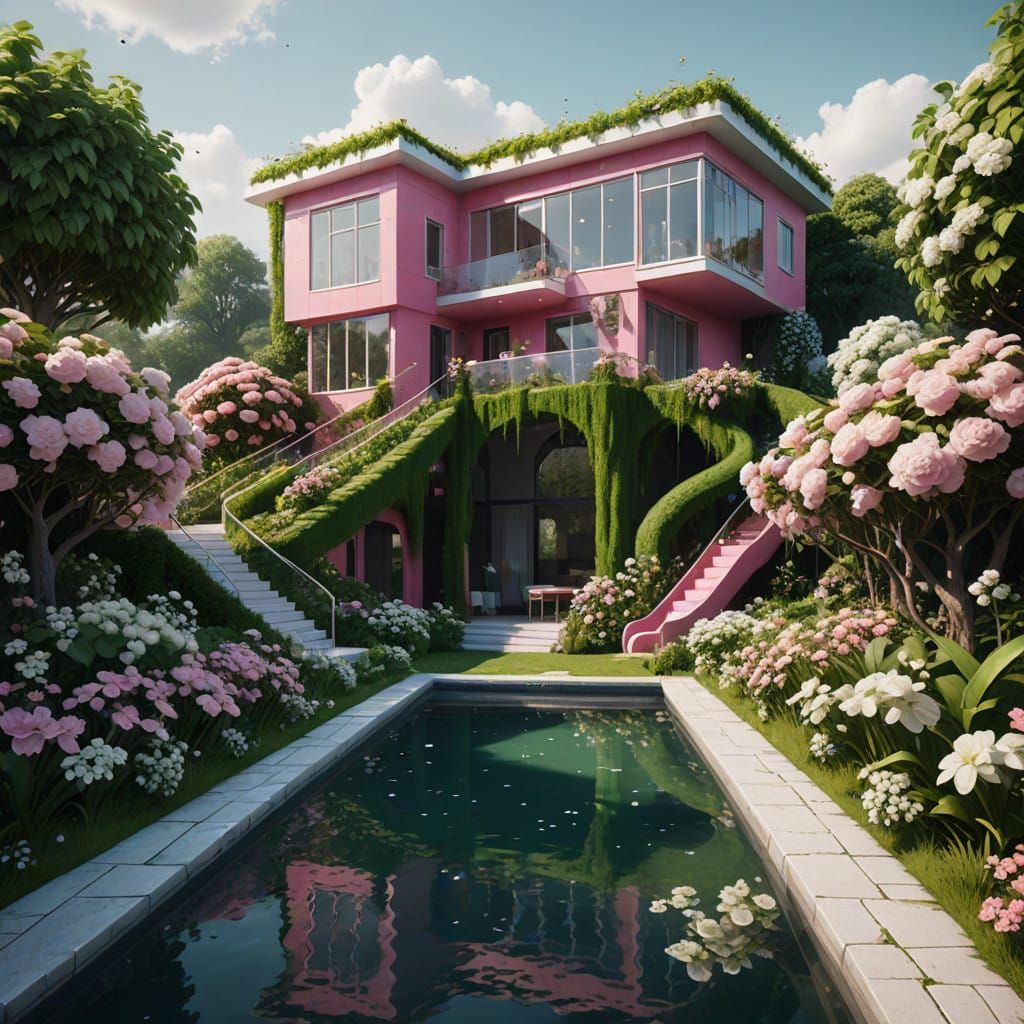 Gigantic Pink Dreamhouse in Glass and Greenery