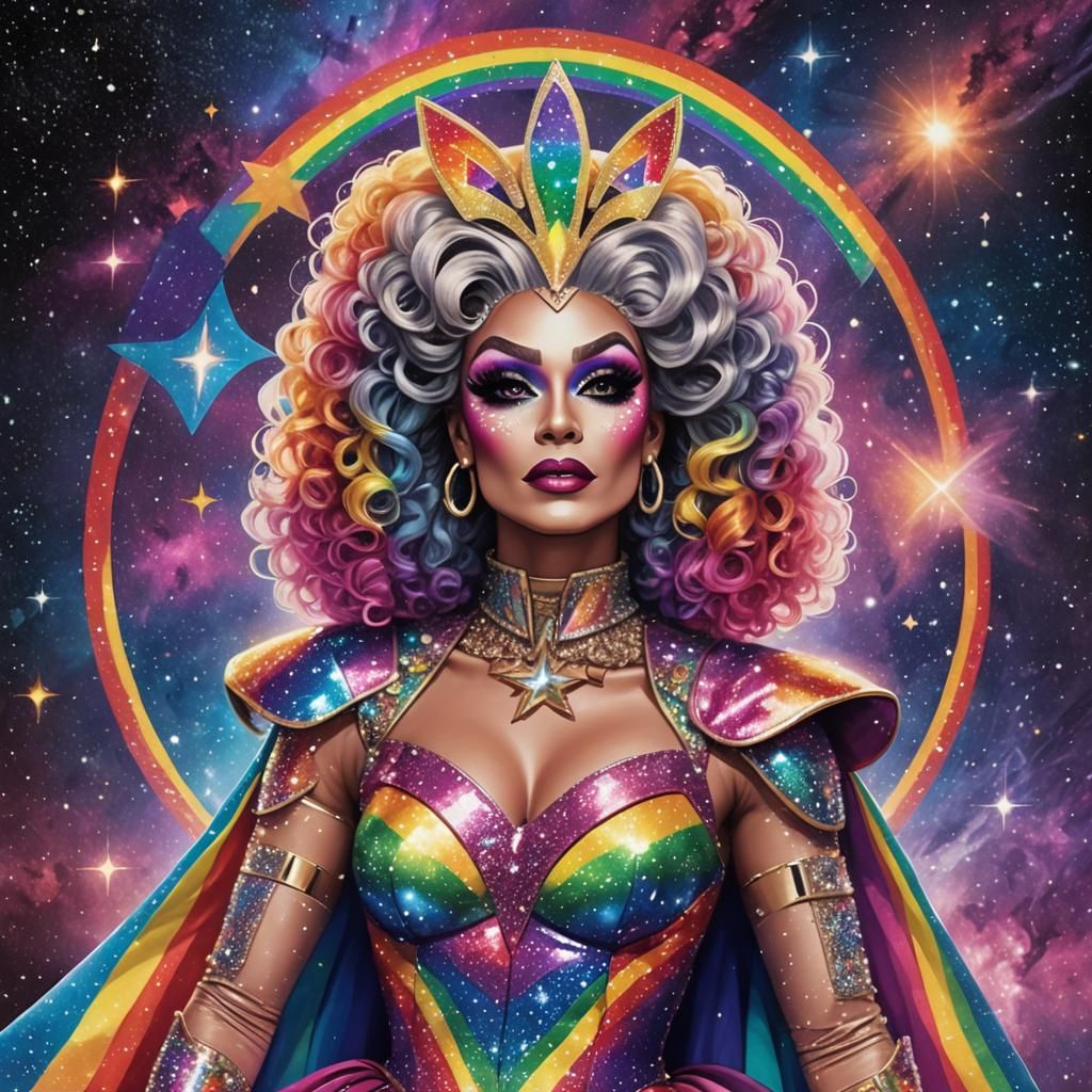Drag Queen Superhero in Rainbow Galaxy