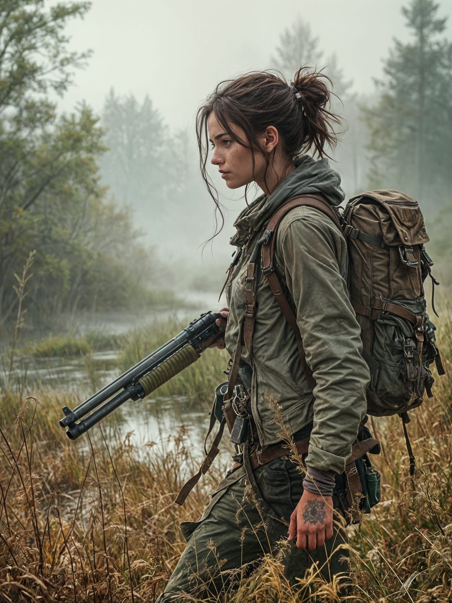 Radiant Adventurer Navigates Post-Apocalyptic Swamp