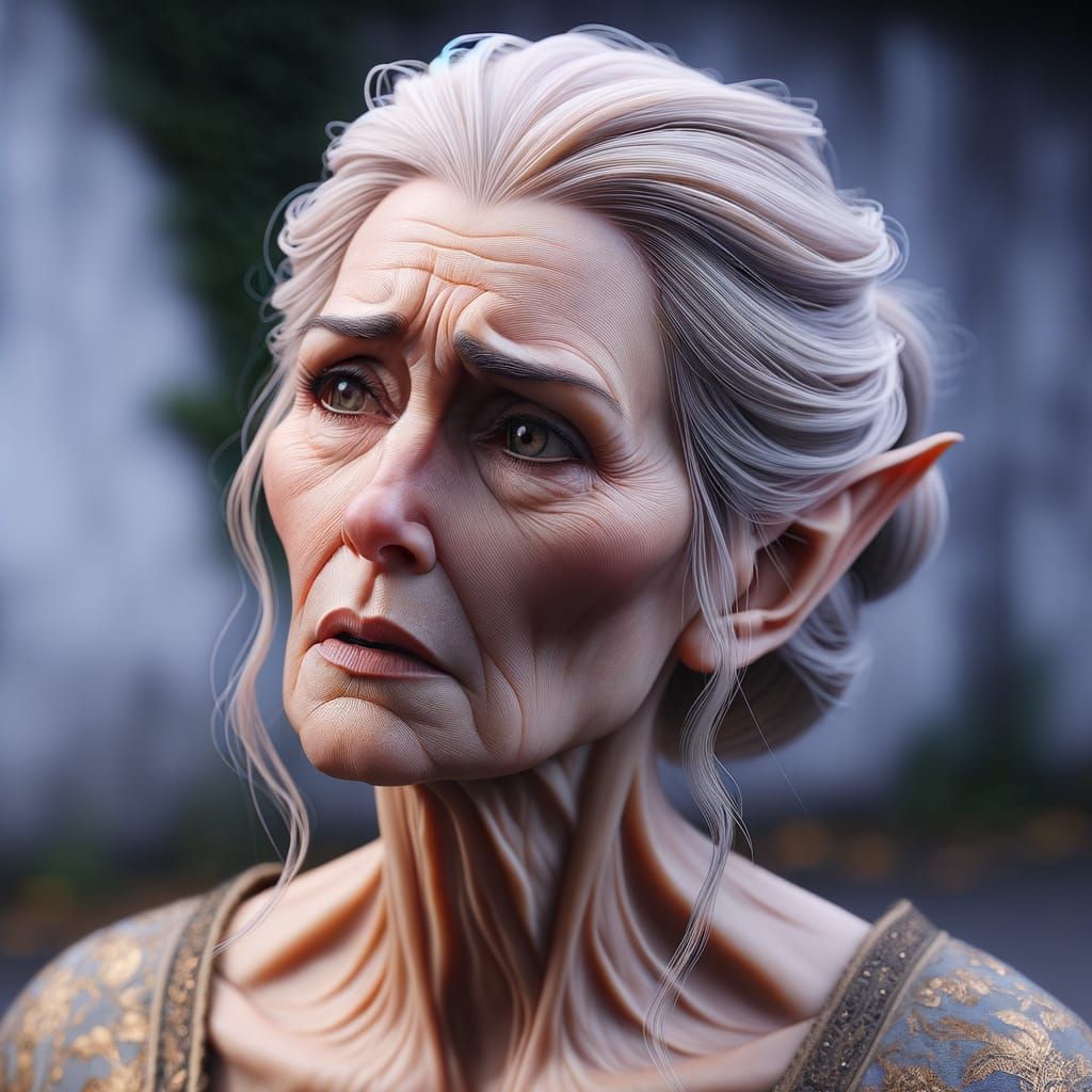 Restless Elf Woman in Shadows: Animated Realism Portrait
