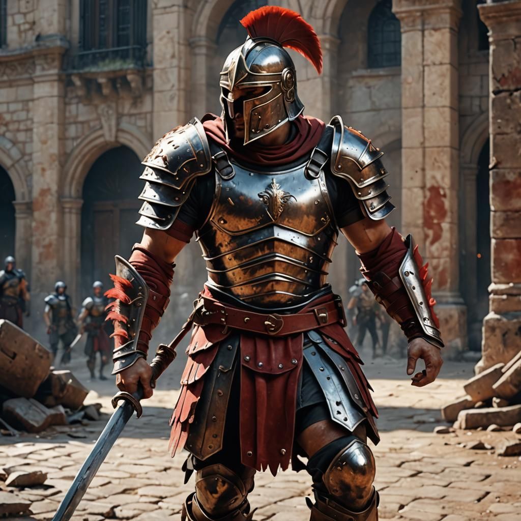 Gladiator in Colosseum Arena: Hyperrealistic Concept Art