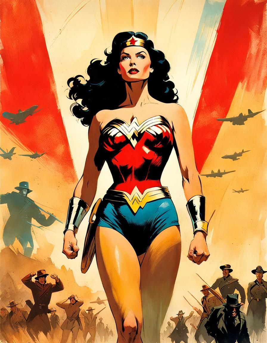 Voluptuous Wonder Woman in WW2, Movie Poster Art