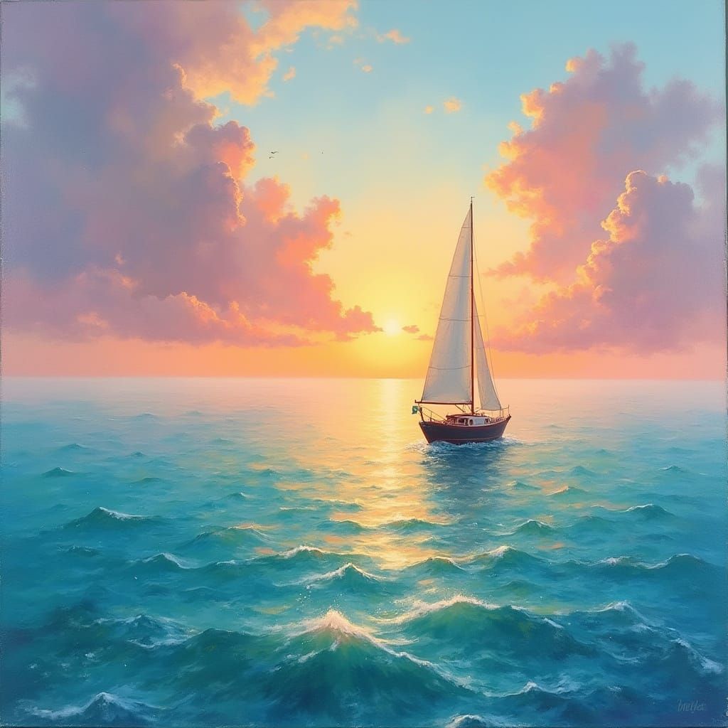 Sailboat at Sunset in Impressionist Style