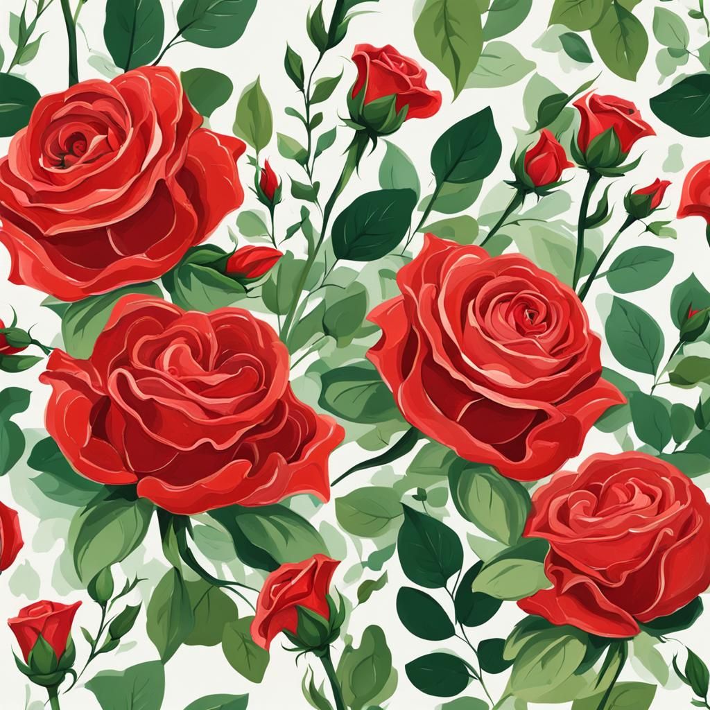 Abstract Red Roses Gouache Painting in Materic Style