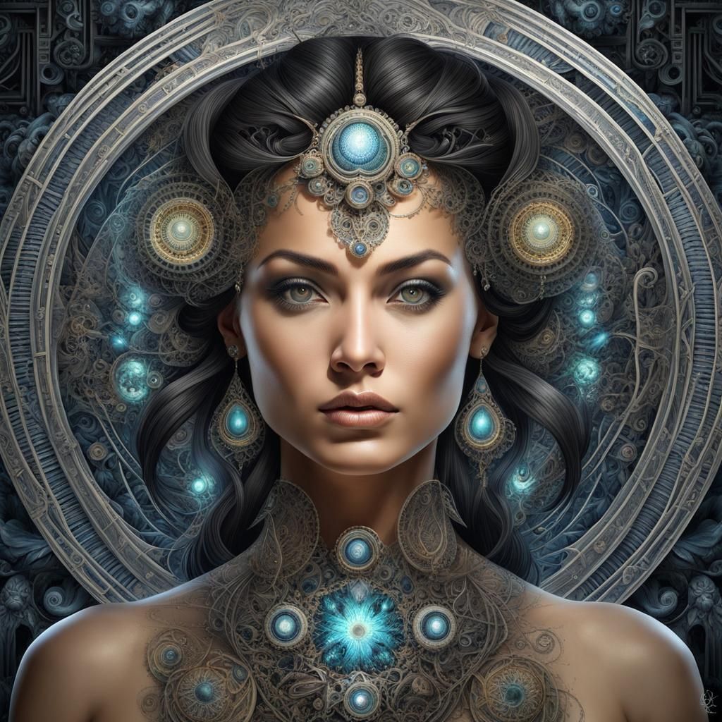 Gothic Steampunk Woman Portrait in Watercolor Style