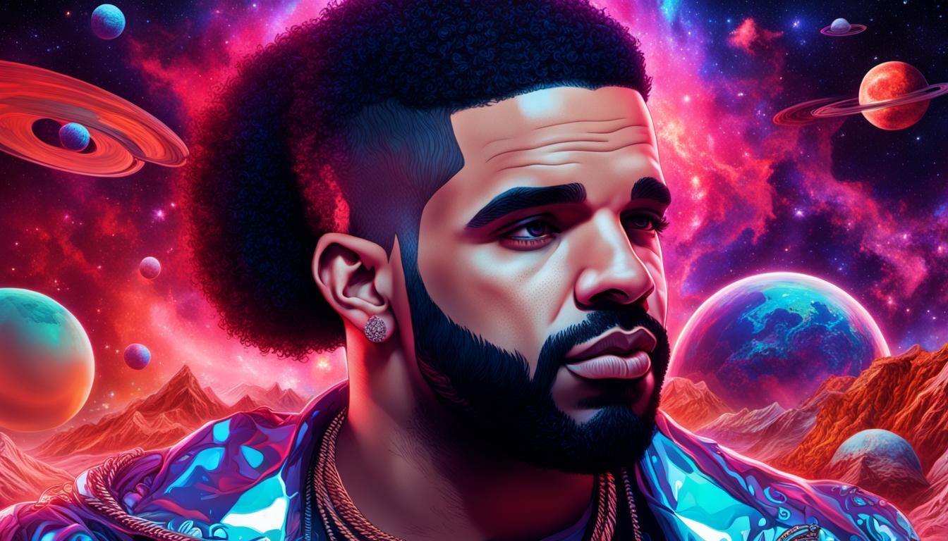 Holographic Astral Cosmic Illustration in Mixed Media