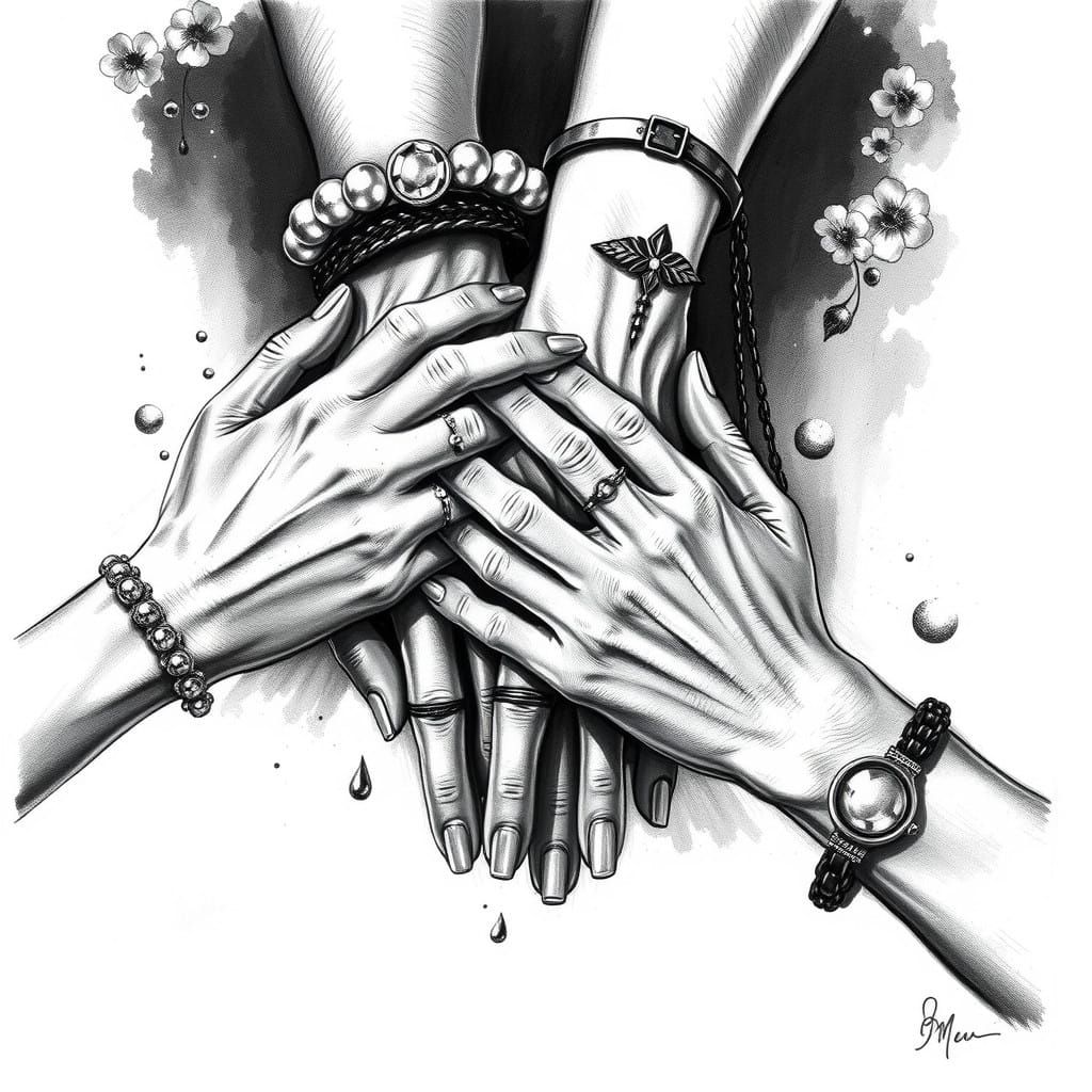 Women Unite in Charcoal Drawing of Sisterly Love