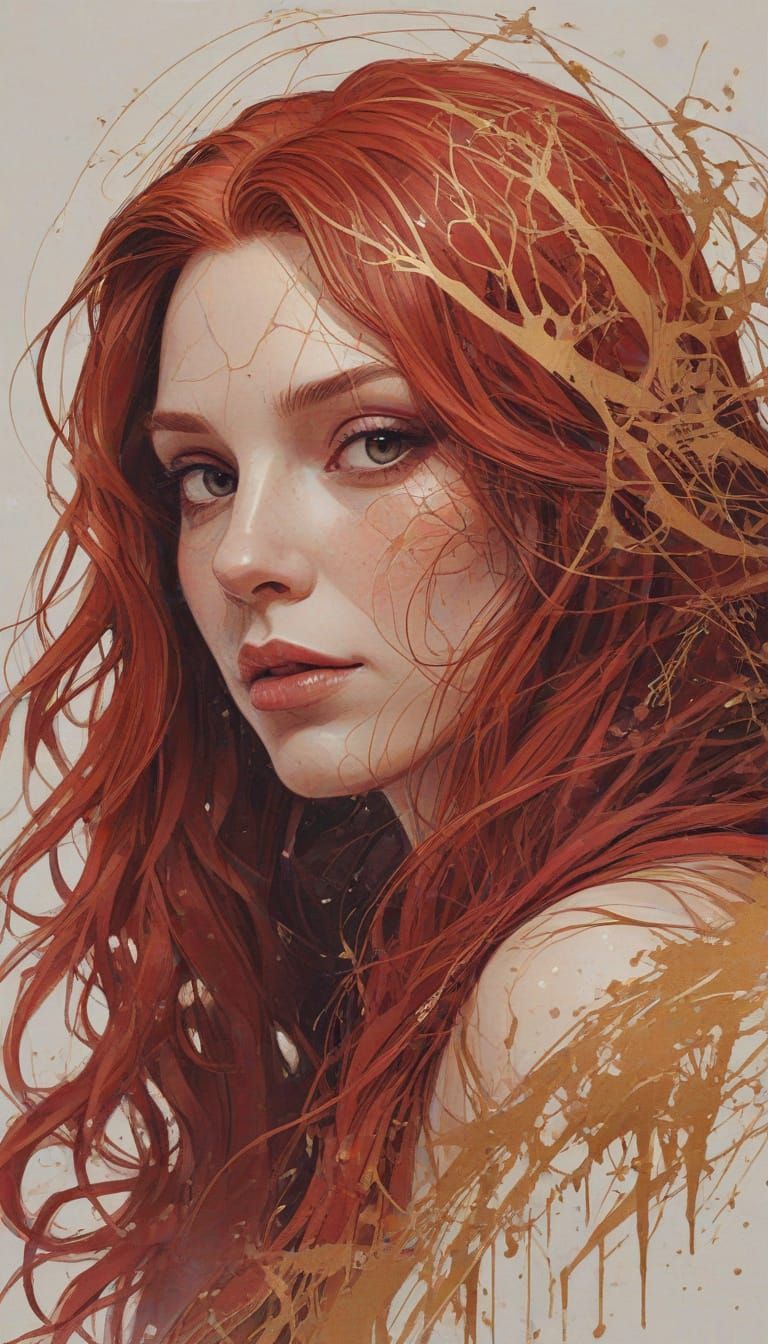 Mystical Scarlet Witch with Red Long Hair in Intricate Digit...