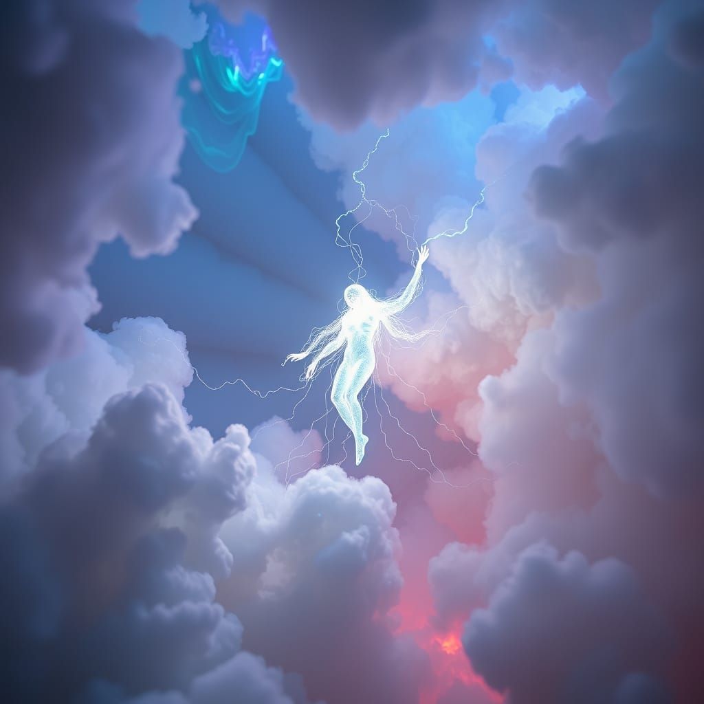 Ethereal Cyberpunk Dreamscape with Glowing Entity